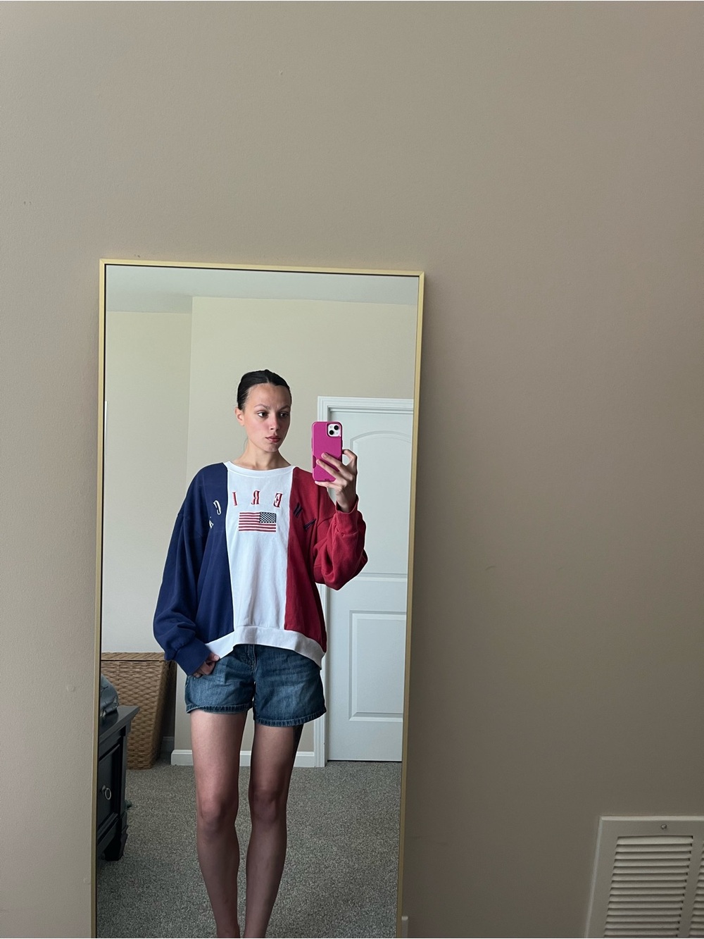 VTG IML Colorblock Red Navy White Crewneck Sweater America